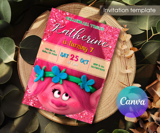 Trolls Poppy customizable invitation template | Share or Print | IH814