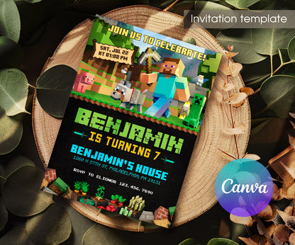 Minecraft Gamer customizable invitation template | Share or Print | OJ134