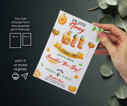 1st Bee Day Party customizable invitation template | Share or Print | ZJ030