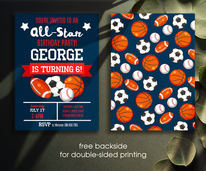 Sport Football Basketball Baseball customizable invitation template | Share or Print | boy | NE930