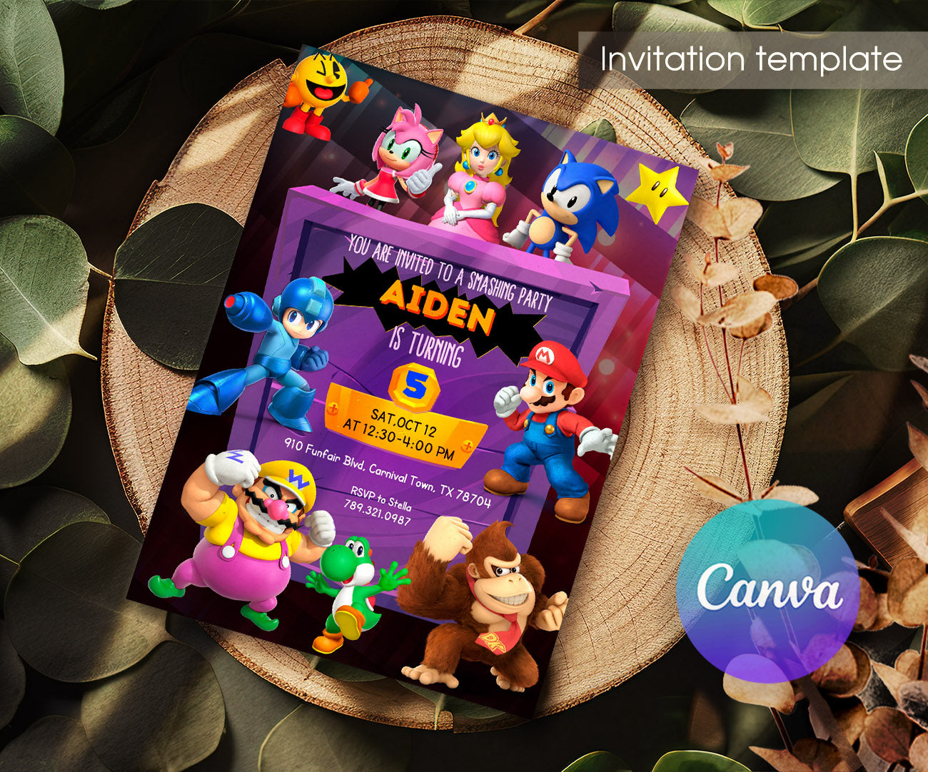 Super Smash Mario Bros customizable invitation template | Share or Print | HJ002