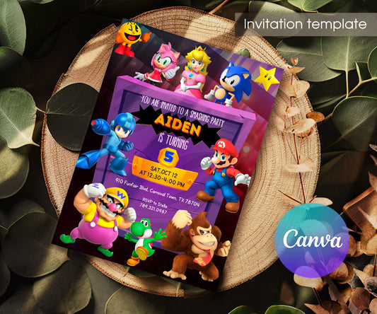 Super Smash Mario Bros customizable invitation template | Share or Print | HJ002