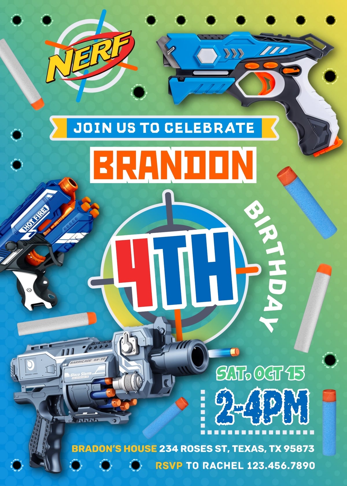 NERF Dart Wars customizable invitation template | Share or Print | boy | MB577