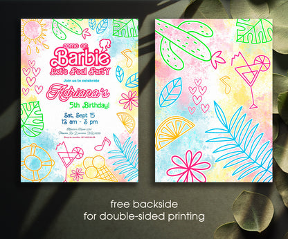 Barbie Pool Pink customizable invitation template | Share or Print | girl | YL360
