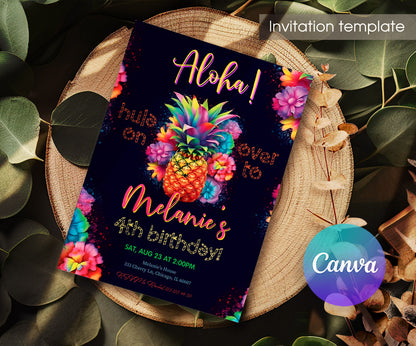 Aloha Luau Party customizable invitation template | Share or Print | girl | NJ712