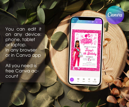 Barbie Pink customizable invitation template | Share or Print | girl | LQ842