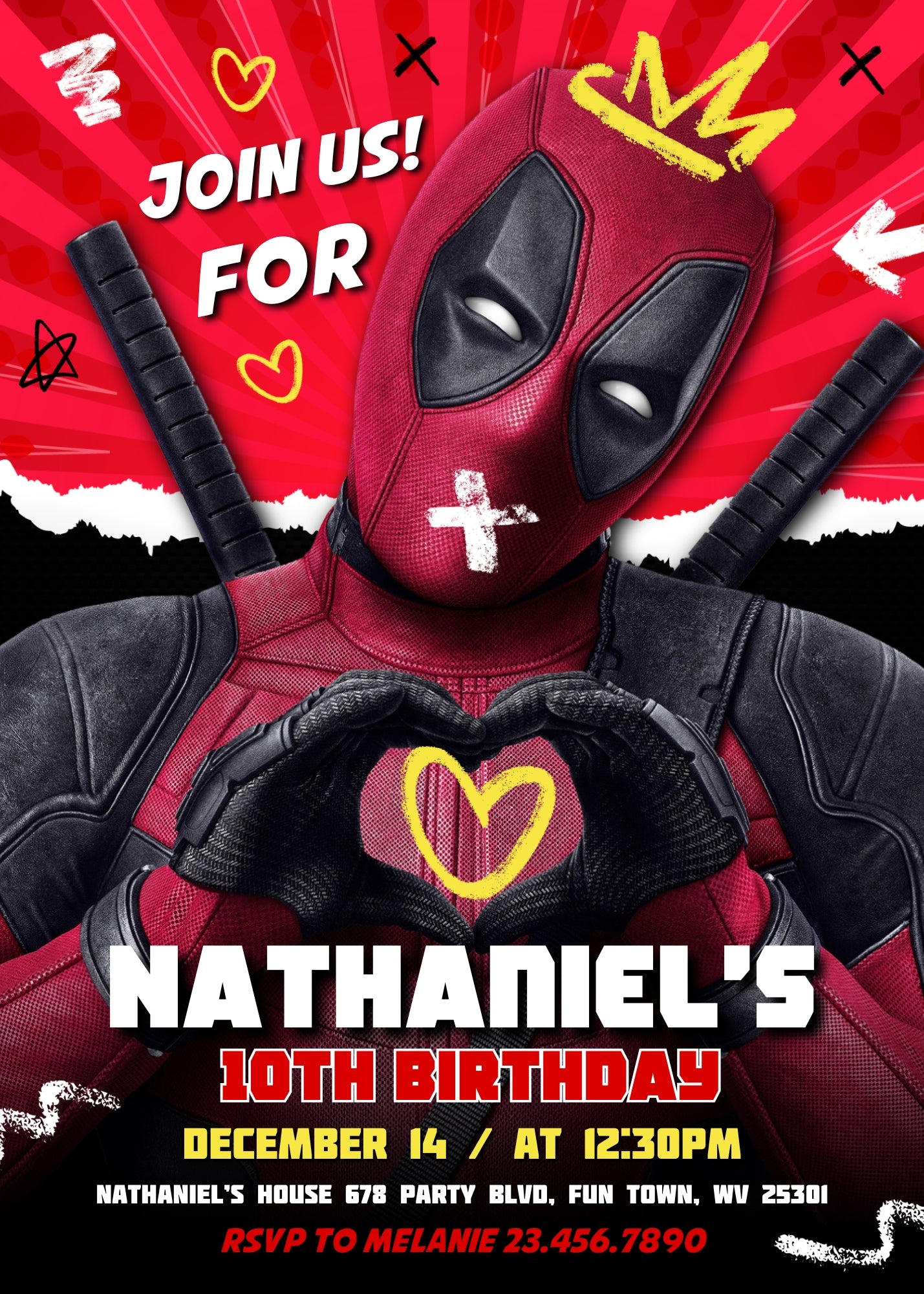 Deadpool Marvel customizable invitation template | Share or Print | boy | UO341
