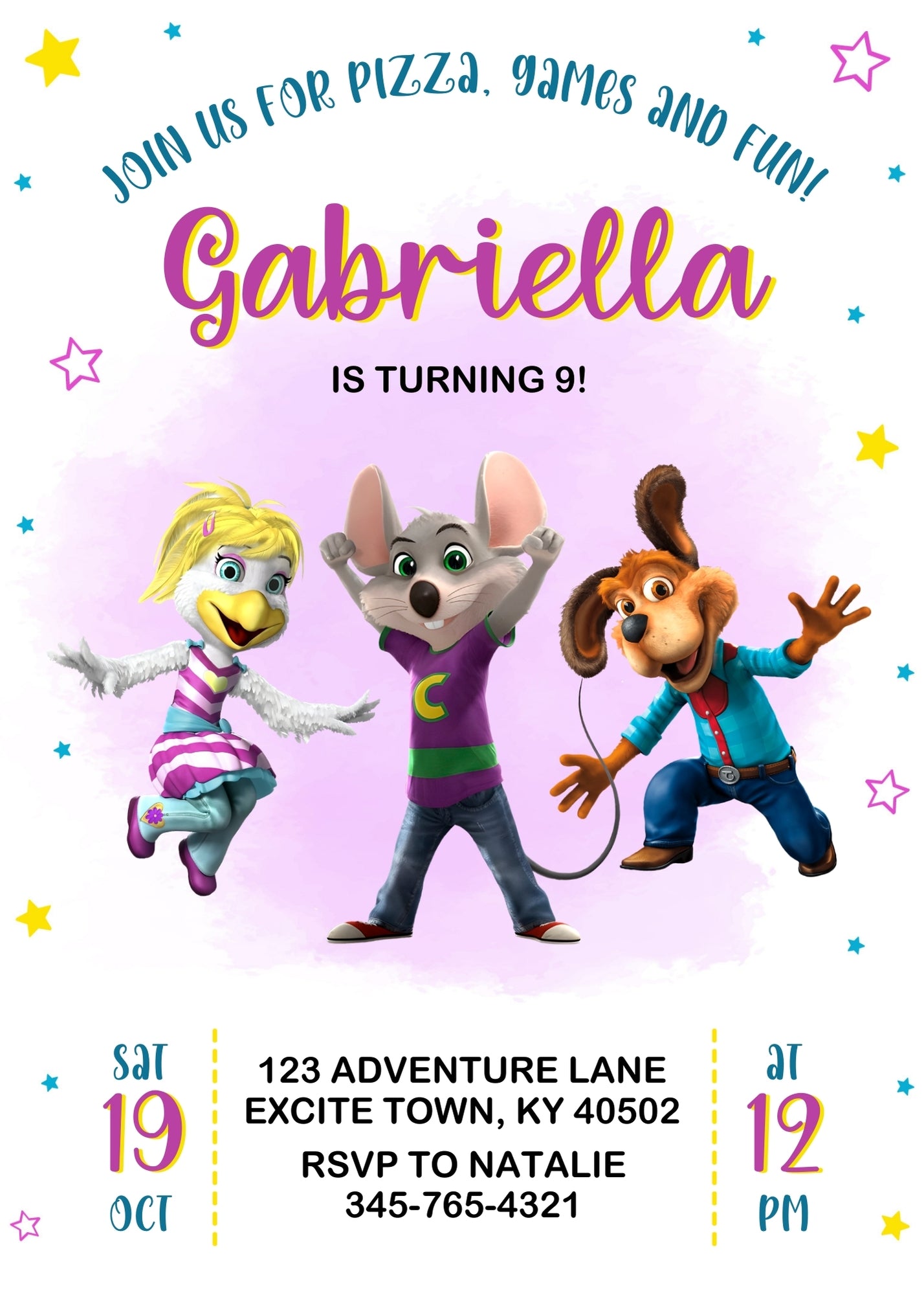 Chuck E. Cheese customizable invitation template | Share or Print | AL190