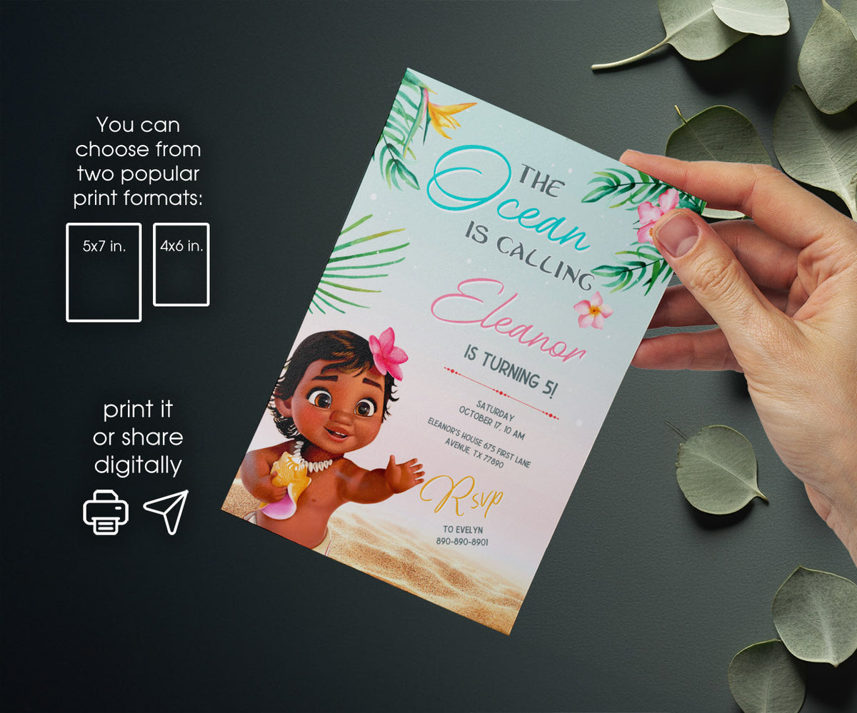 Moana Princess customizable invitation template | Share or Print | girl | NC247
