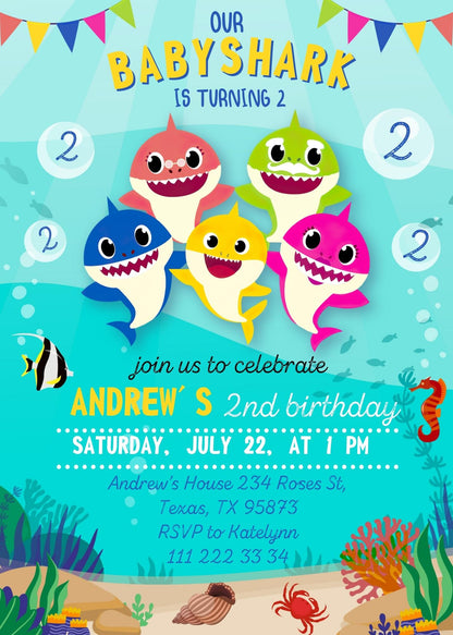 Baby Shark customizable invitation template | Share or Print | JV054