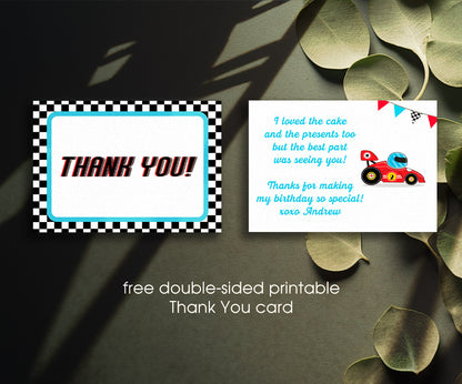 Race Car 2nd Bday Watercolor customizable invitation template | Share or Print | boy | EC907