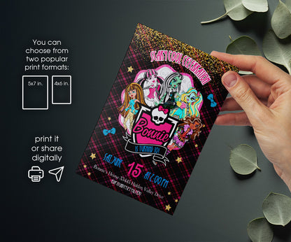 Monster High customizable invitation template | Share or Print | girl | ED834