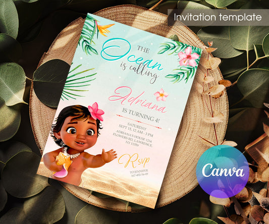 Moana Princess customizable invitation template | Share or Print | girl | YB142