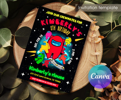 Among Us Gamer customizable invitation template | Share or Print | NR184