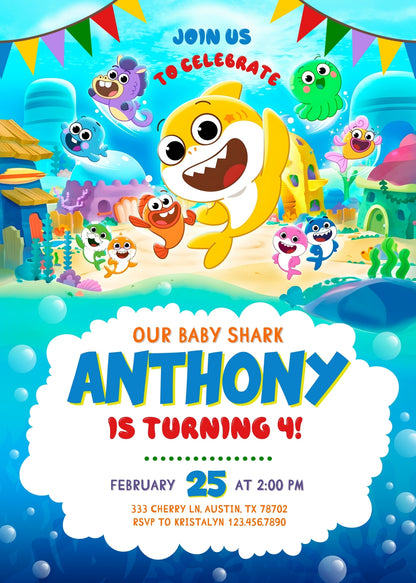 Baby Shark customizable invitation template | Share or Print | UQ381
