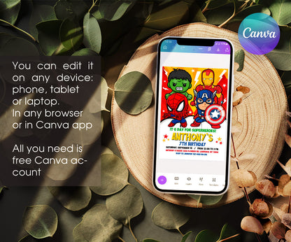 Avengers Marvel Superhero customizable invitation template | Share or Print | boy | FW020