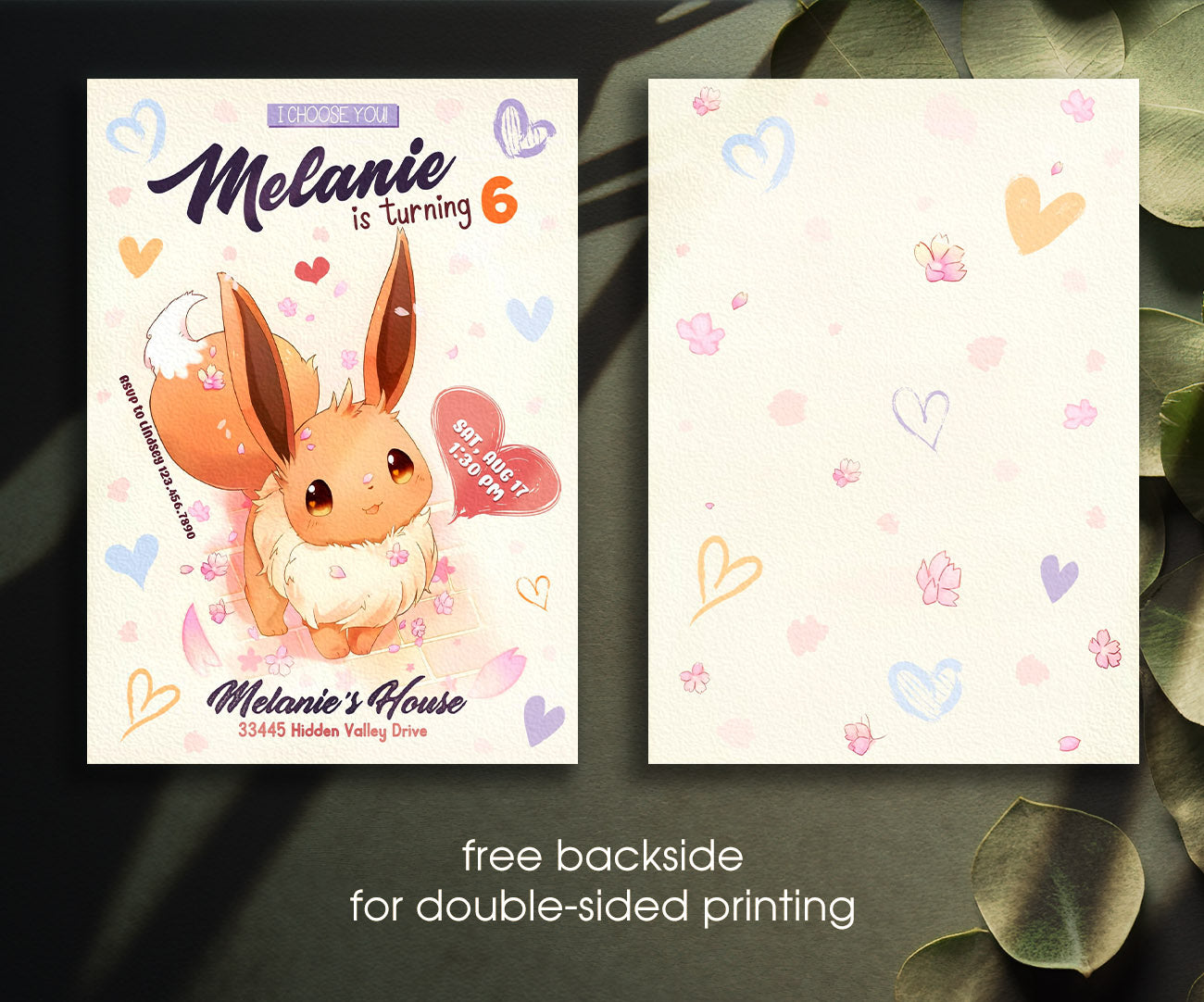 Eevee Pokemon Anime customizable invitation template | Share or Print | RJ640