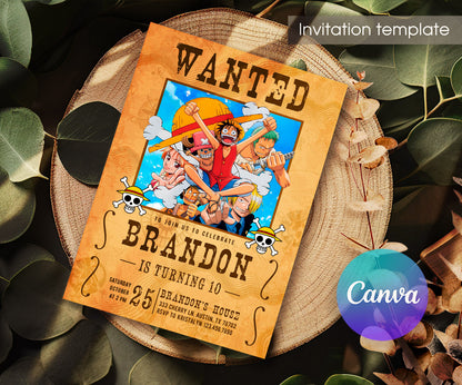 One Piece Monkey D.Luffy Anime customizable invitation template | Share or Print | UN208