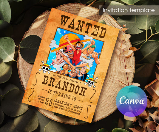 One Piece Monkey D.Luffy Anime customizable invitation template | Share or Print | UN208