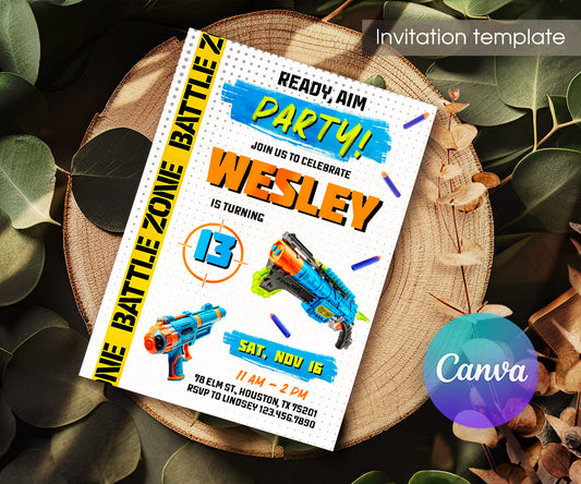 NERF Dart Wars customizable invitation template | Share or Print | boy | IL304