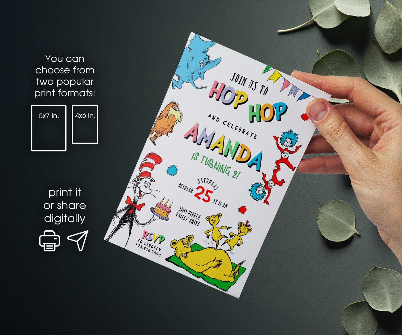 Dr Seuss Hop on Pop customizable invitation template | Share or Print | PJ794