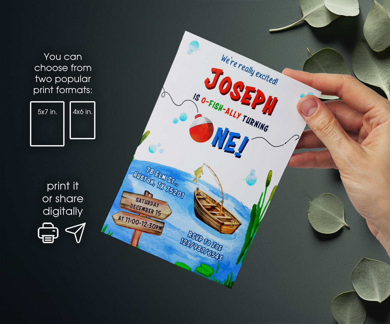 Fishing 1st O-Fish-Ally customizable invitation template | Share or Print | OB120