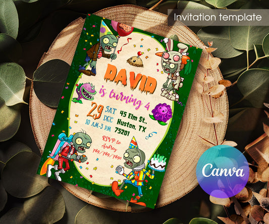 Plants vs Zombies Gamer customizable invitation template | Share or Print | XX089
