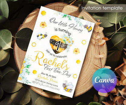 1st Bee Day Party customizable invitation template | Share or Print | PX767