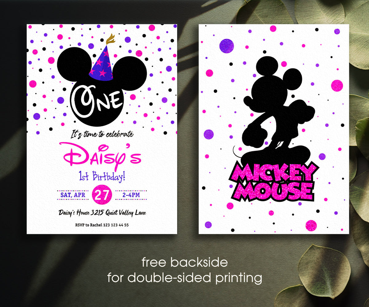 Mickey Mouse 1st Birthday customizable invitation template | Share or Print | IK788