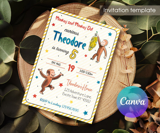 Curious George Monkey customizable invitation template | Share or Print | NB679