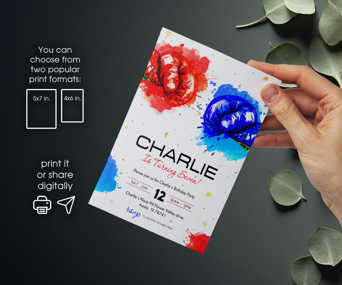 Boxing Fighter customizable invitation template | Share or Print | boy | PH568
