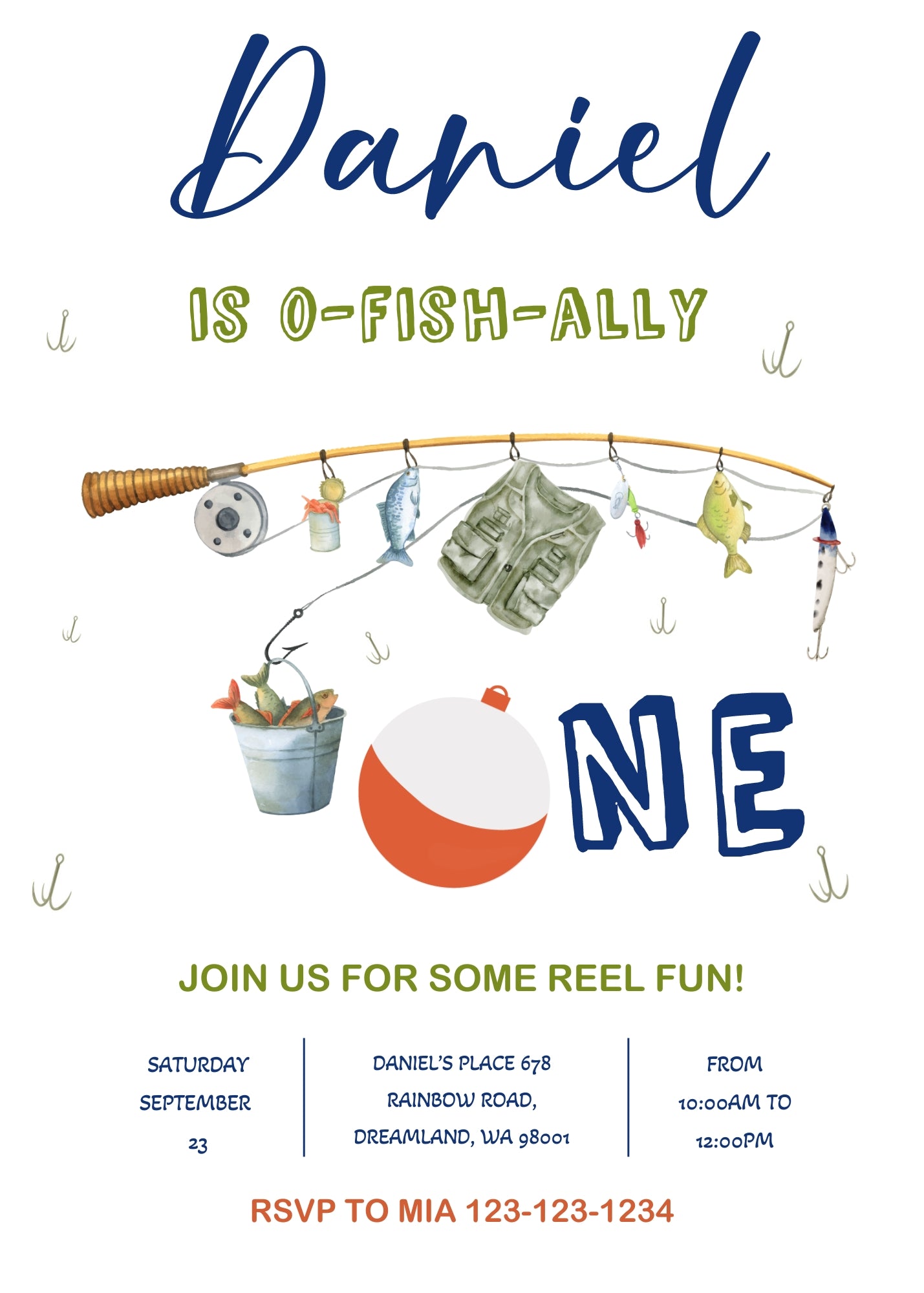 Fishing 1st O-Fish-Ally customizable invitation template | Share or Print | PK084