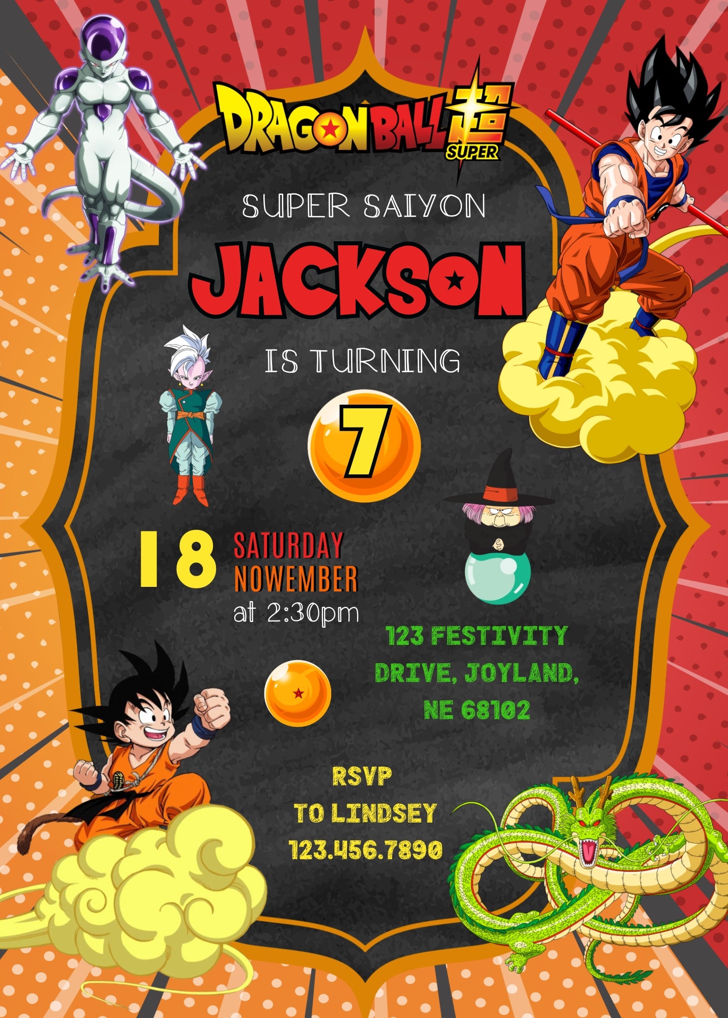 Dragon Ball Z Anime customizable invitation template | Share or Print | boy | AD170