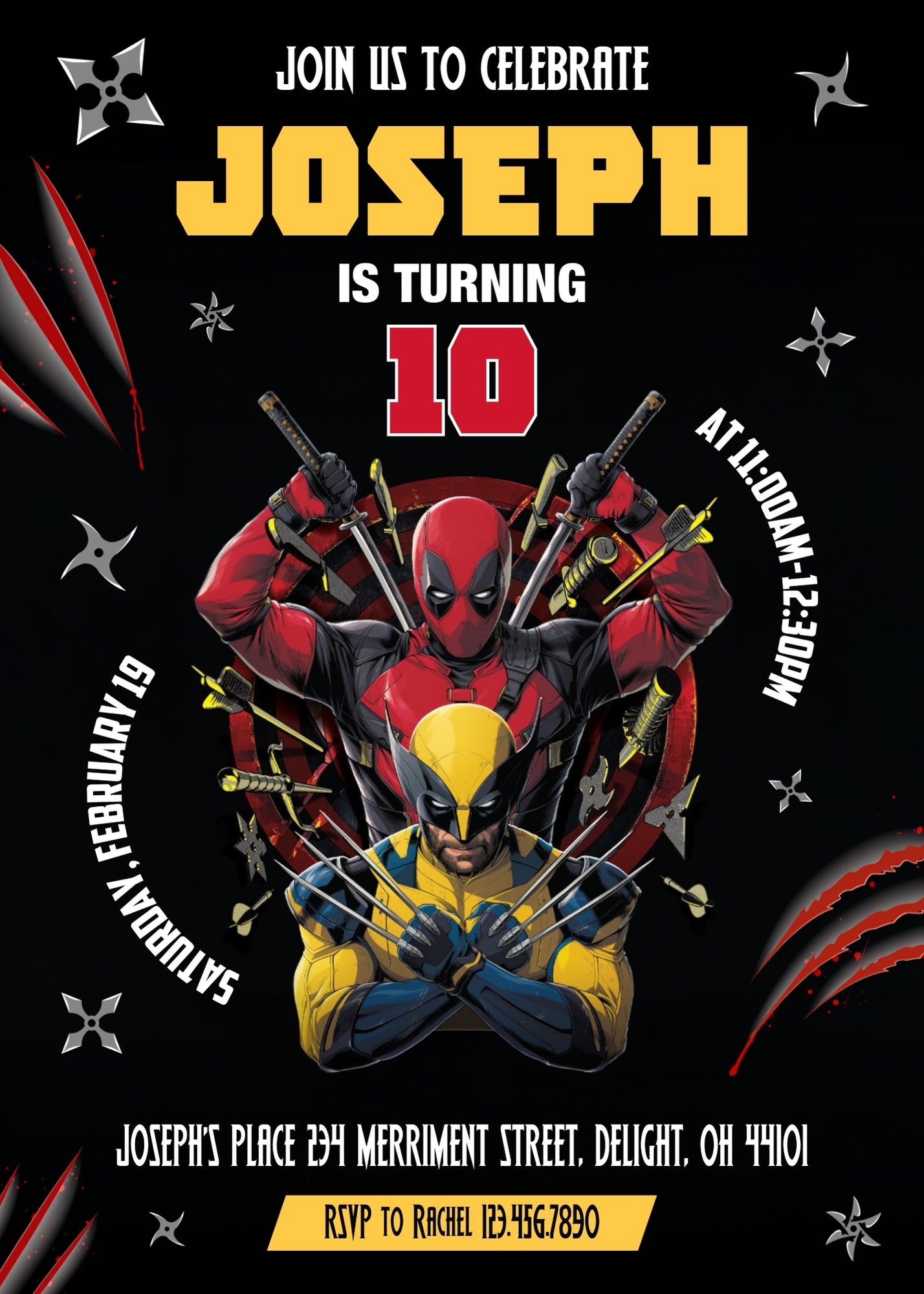 Deadpool Wolverine Marvel customizable invitation template | Share or Print | boy | YI698