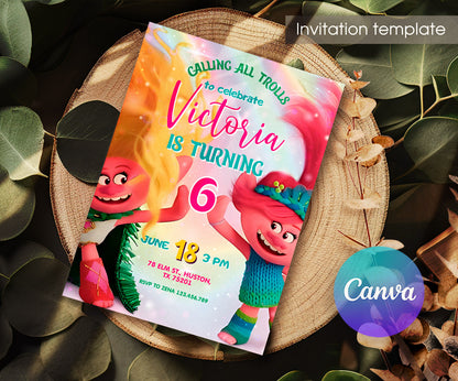 Trolls Poppy customizable invitation template | Share or Print | RY428