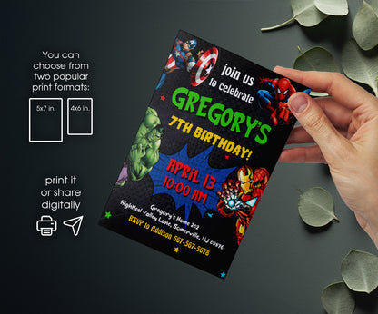 Avengers Marvel Superhero customizable invitation template | Share or Print | boy | LU375