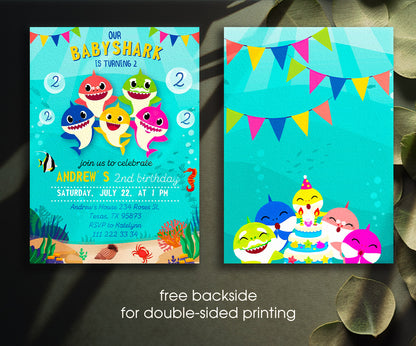 Baby Shark customizable invitation template | Share or Print | JV054
