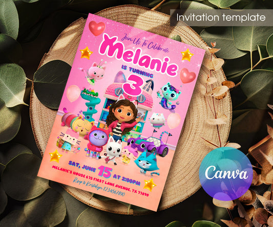 Gabby's Dollhouse Kitten customizable invitation template | Share or Print | girl | AY265