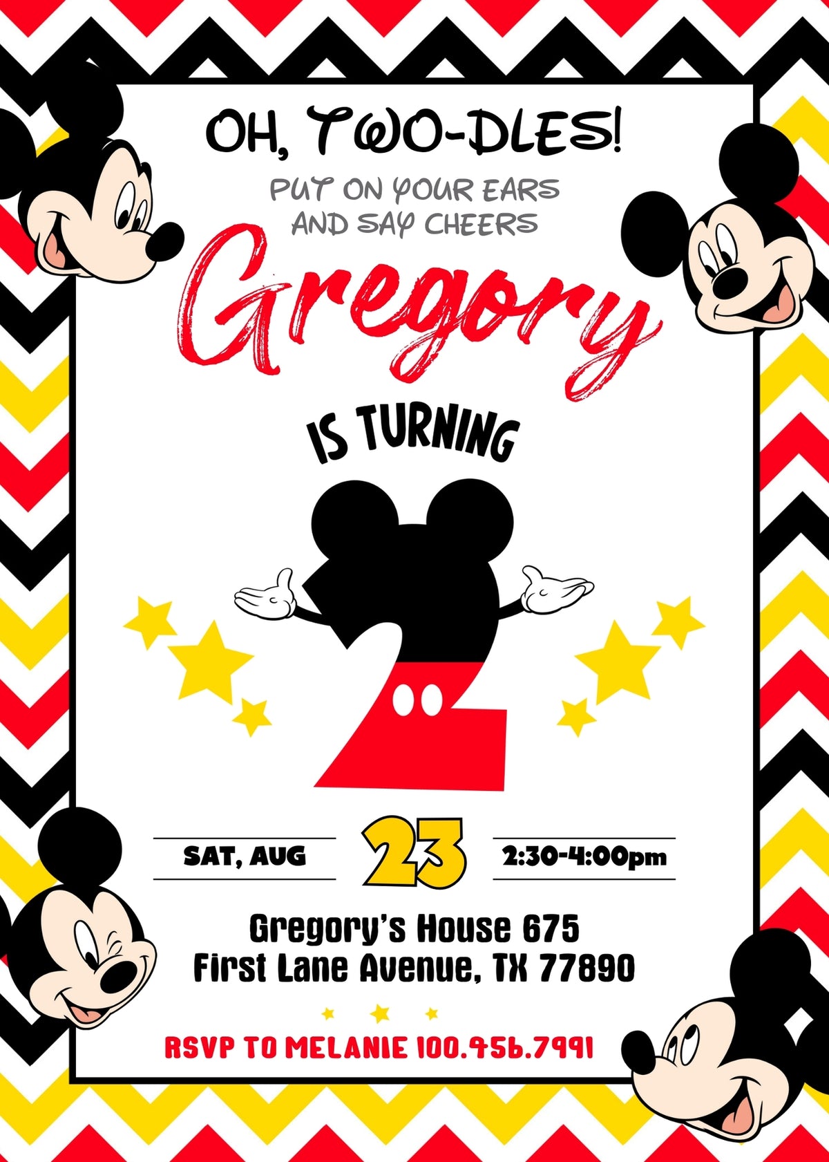 Mickey Mouse 2nd Birthday customizable invitation template | Share or Print | IW361