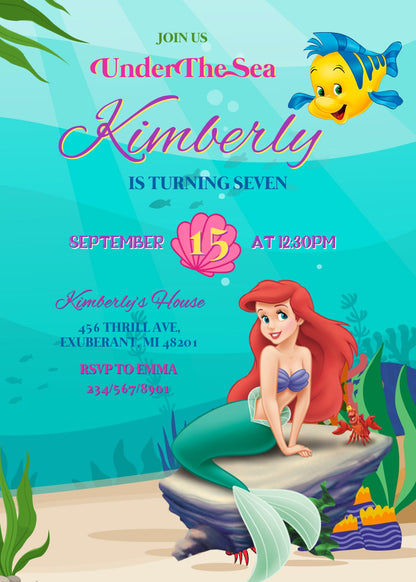 Ariel The Little Mermaid customizable invitation template | Share or Print | girl | GL198