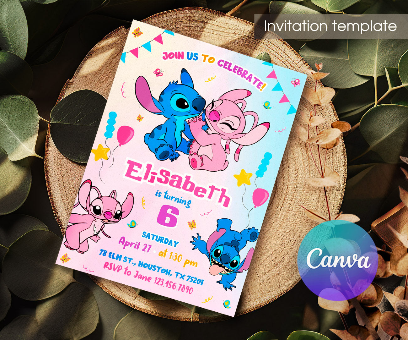 Lilo & Stitch Angel customizable invitation template | Share or Print | girl | OX866