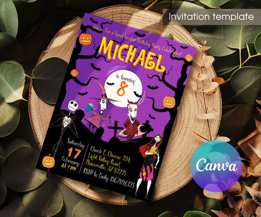 The Nightmare Before Christmas Halloween customizable invitation template | Share or Print | YH631