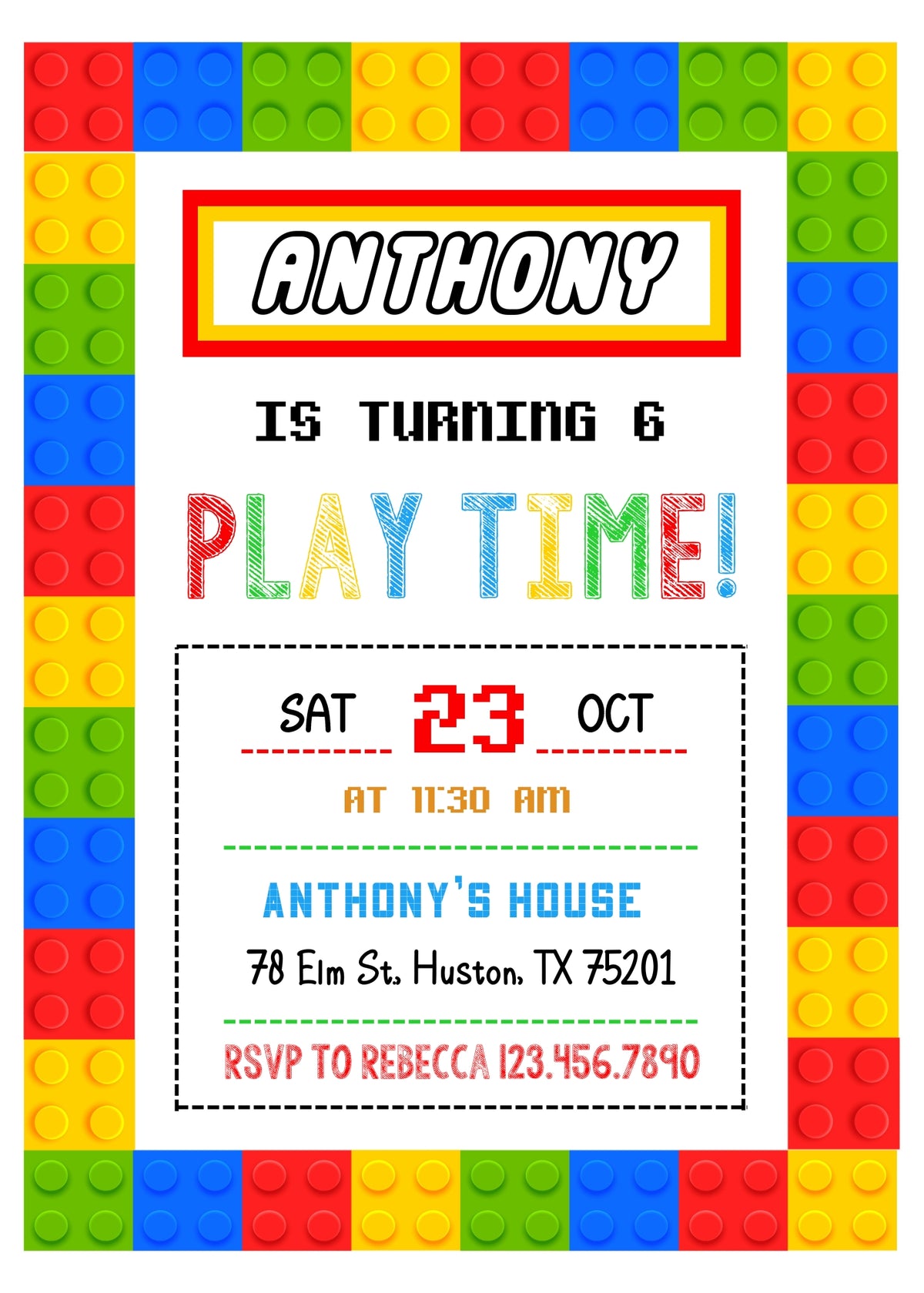 Lego customizable invitation template | Share or Print | PN682