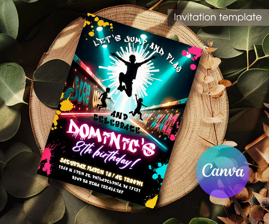 Trampoline Jump Party customizable invitation template | Share or Print | UQ167