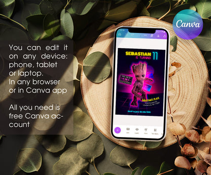 Groot Guardians of the Galaxy Superhero customizable invitation template | Share or Print | EK607