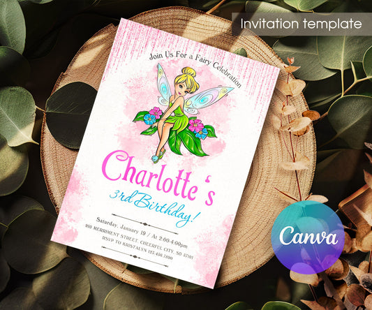 Tinker Bell Fairy Princess customizable invitation template | Share or Print | girl | OH962