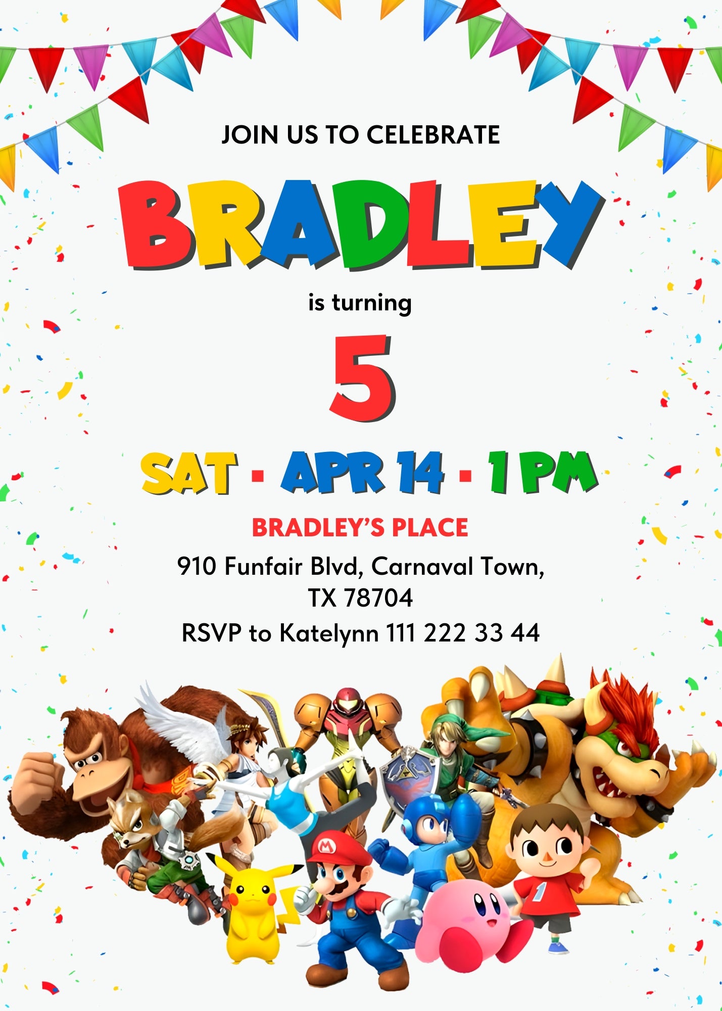 Super Smash Mario Bros customizable invitation template | Share or Print | SO185
