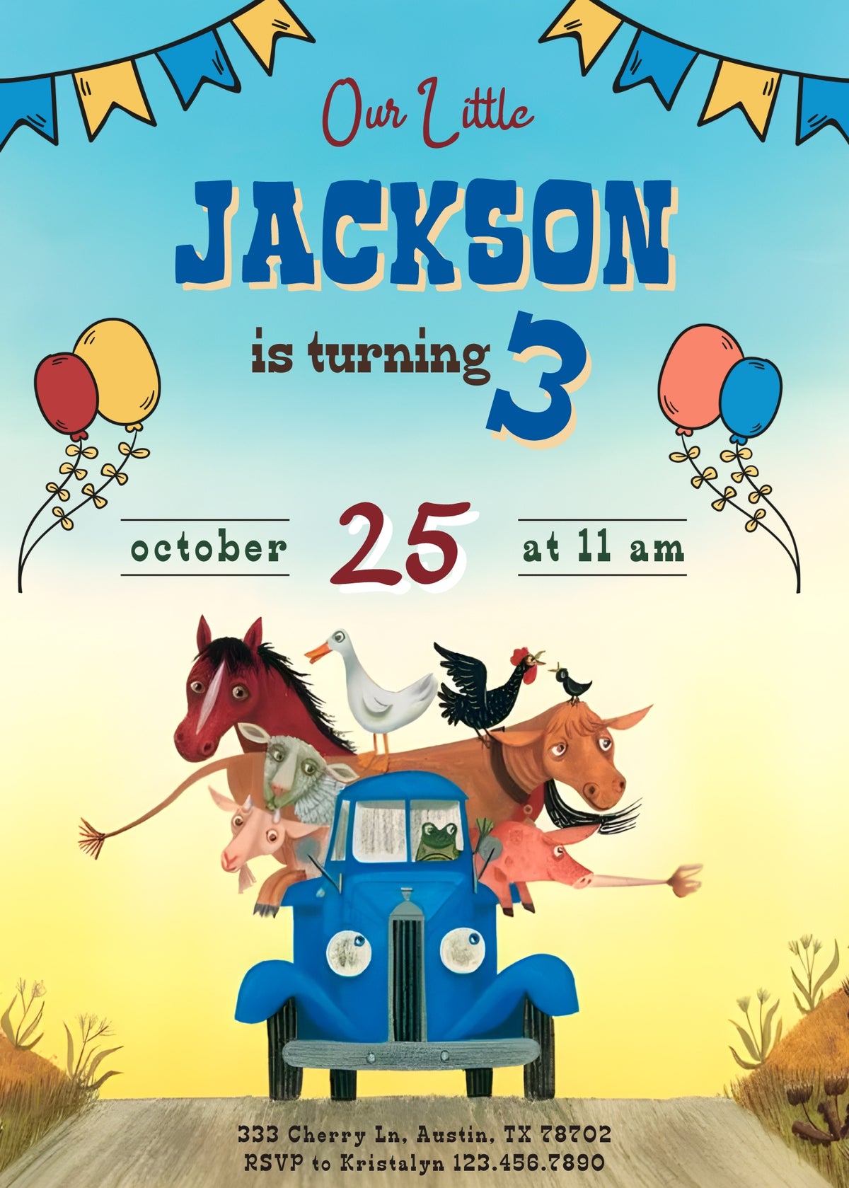 Little Blue Truck customizable invitation template | Share or Print | DU445