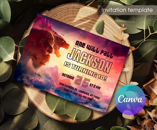 Godzilla X King Kong customizable invitation template | Share or Print | SE494