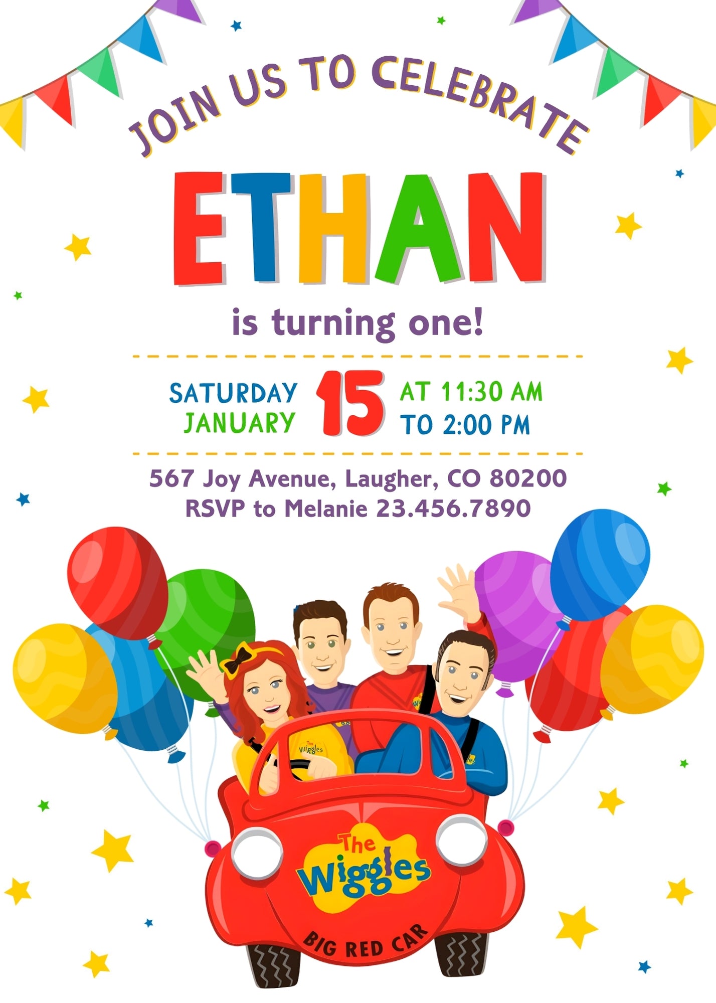 Wiggles One Finger One Thumb customizable invitation template | Share or Print | BO245